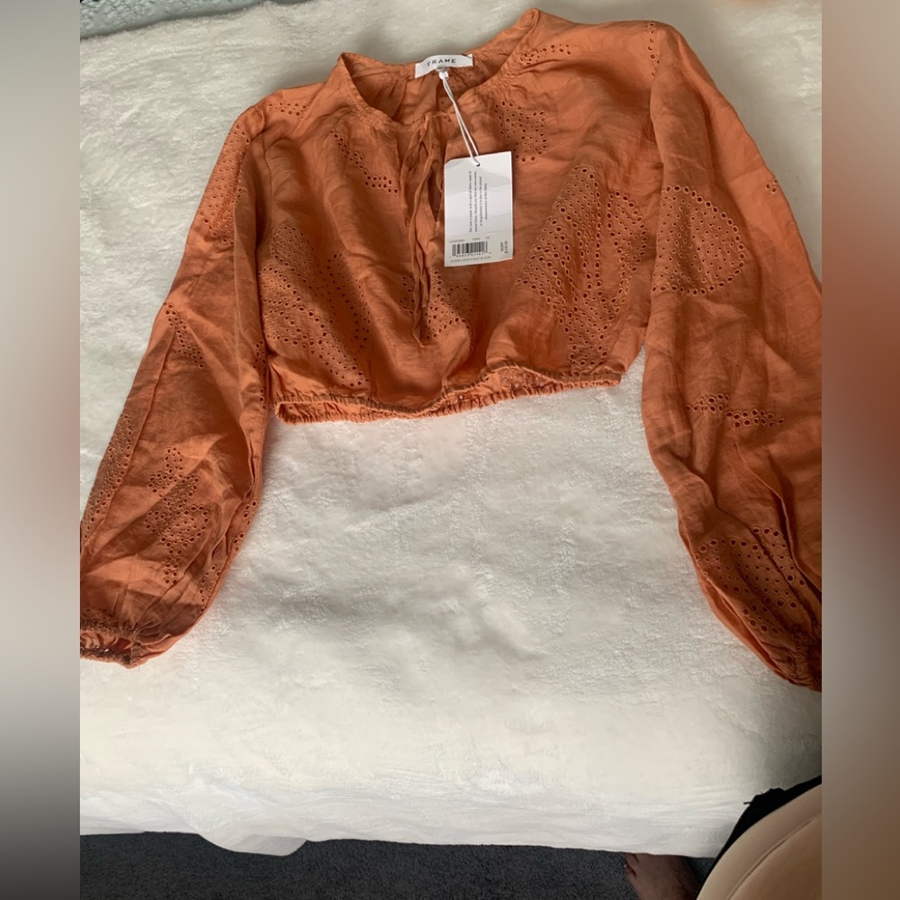 Shirred Crop eyelet Women’s FRAME Orange 👚 Blouse